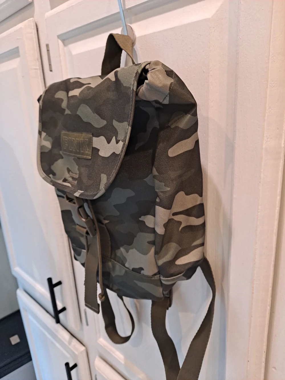 PINK Victoria's Secret Mini Green Camo Canvas Backpack Purse Toggle Drawstring
